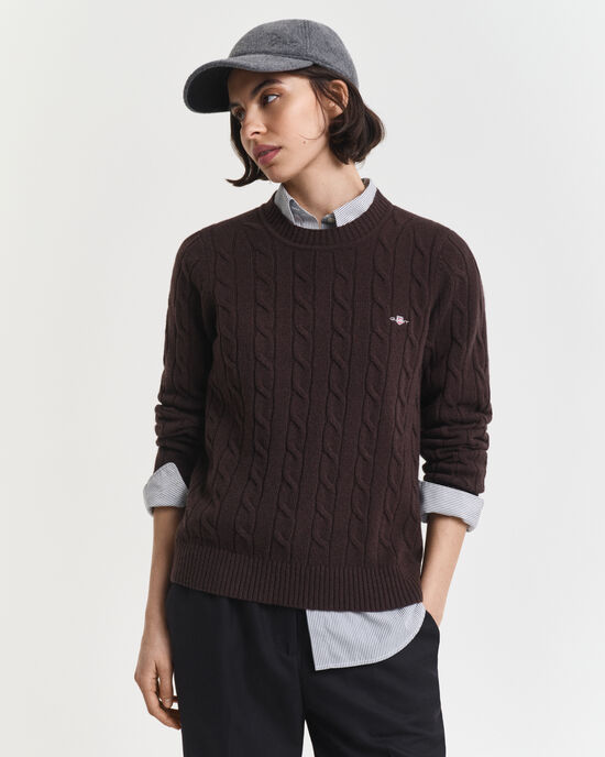 Lambswool Cable Knit Crew Neck Sweater