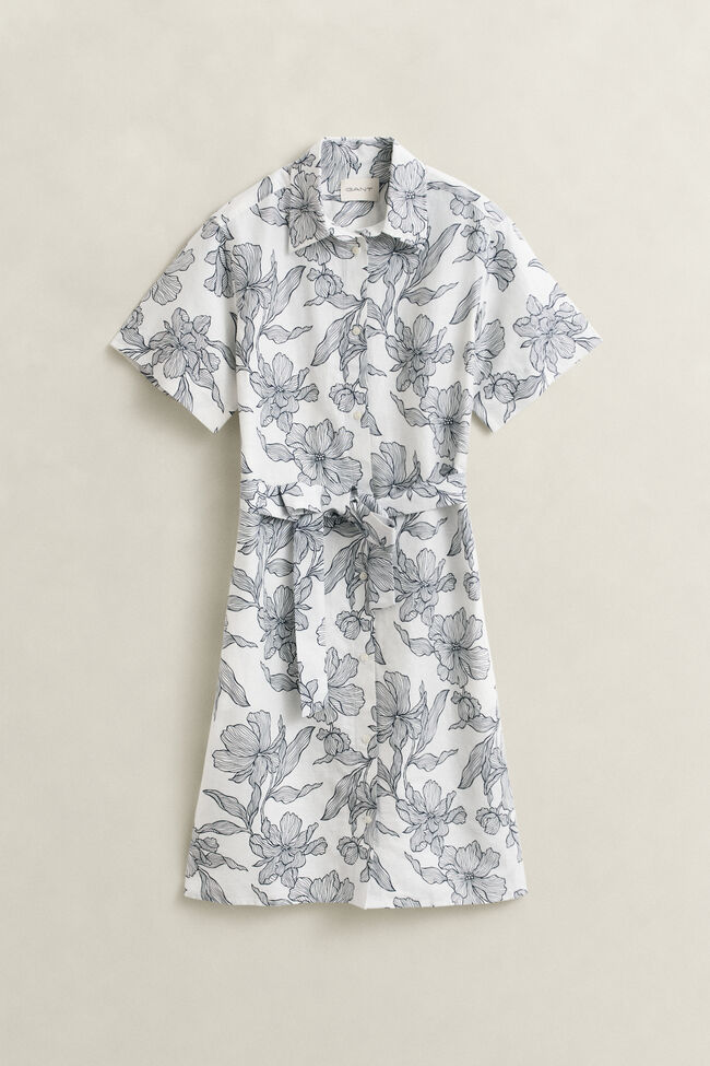 Blommig skjortkl&auml;nning i linne