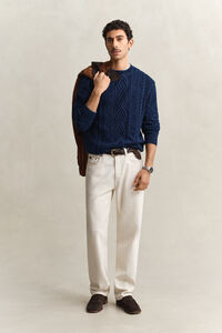 Indigof&auml;rgad kabelstickad tr&ouml;ja