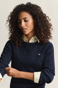 Kabelstickad tr&ouml;ja med rund hals