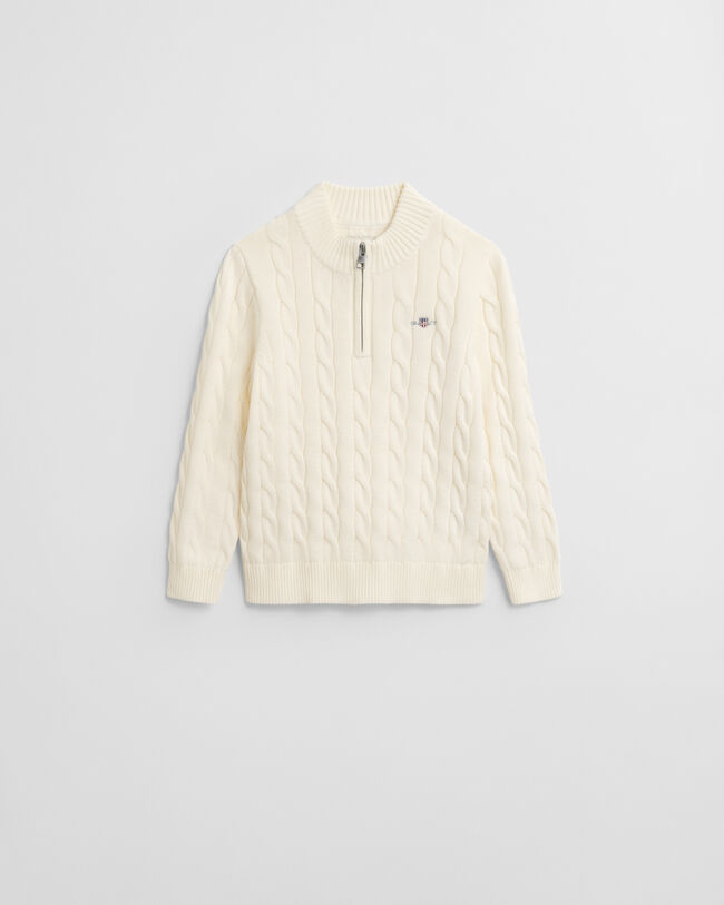 Kids kabelstickad bomullstr&ouml;ja med half-zip