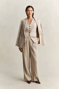 Kritstrecksrandig v&auml;st i linneblandning