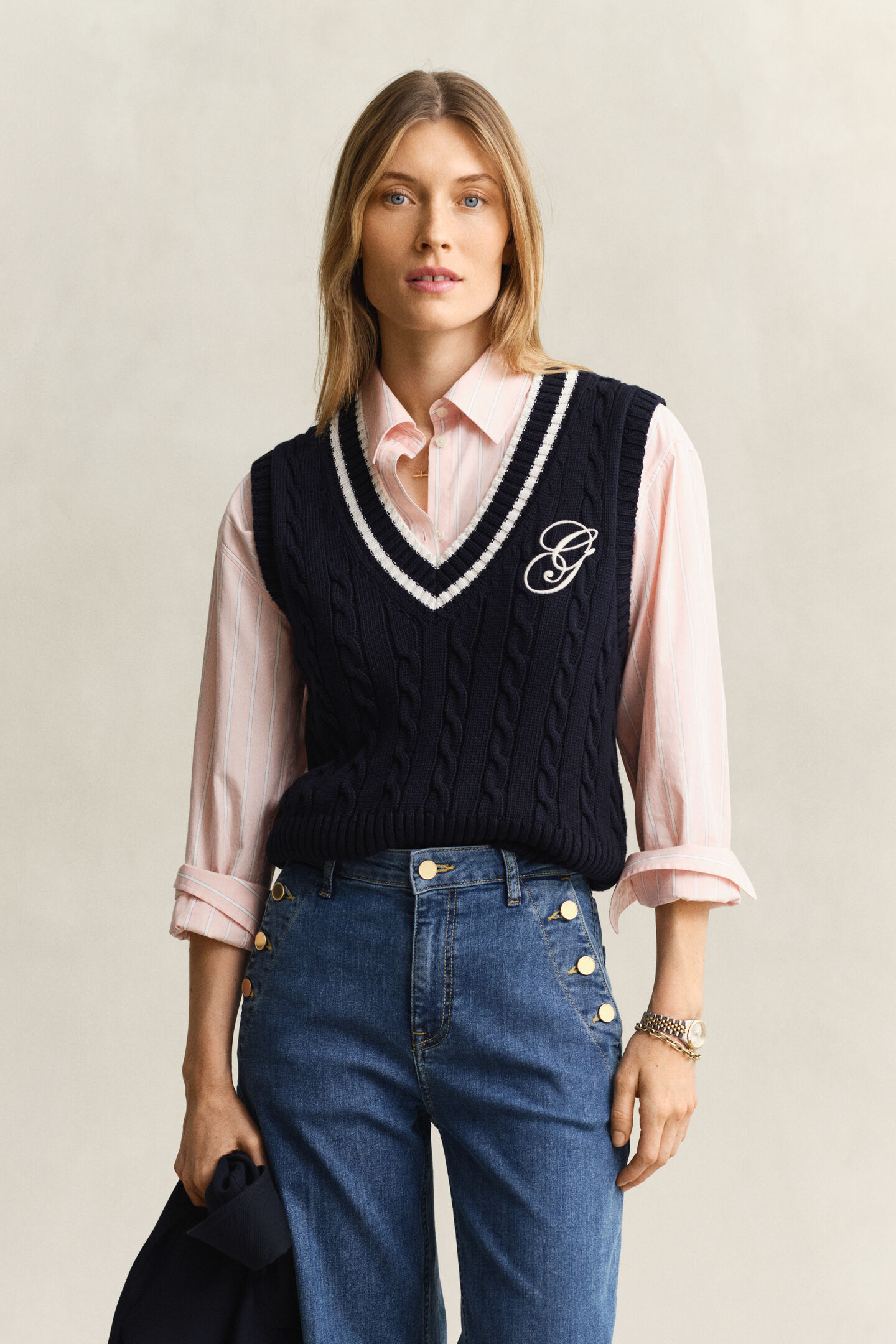 Kabelstickad bomullsv&auml;st