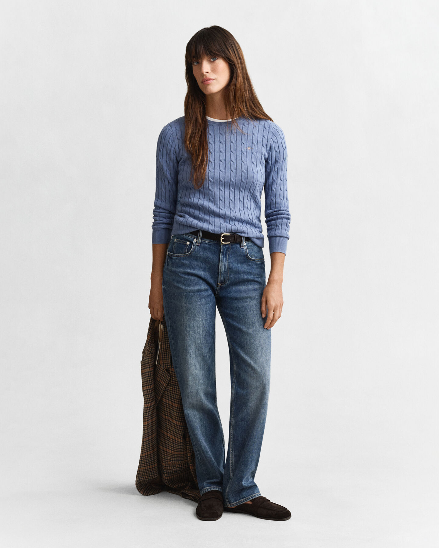 Kabelstickad tr&ouml;ja med rund hals