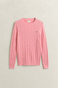 Kabelstickad bomullstr&ouml;ja med rund hals