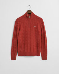 Kabelstickad tr&ouml;ja i lammull med half-zip