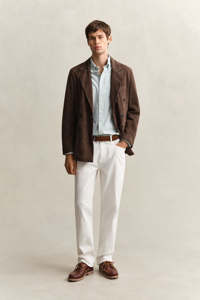 Klassisk oxfordskjorta med mellanbreda r&auml;nder