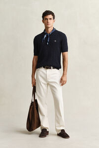 Kort&auml;rmad kabelstickad bomullstr&ouml;ja