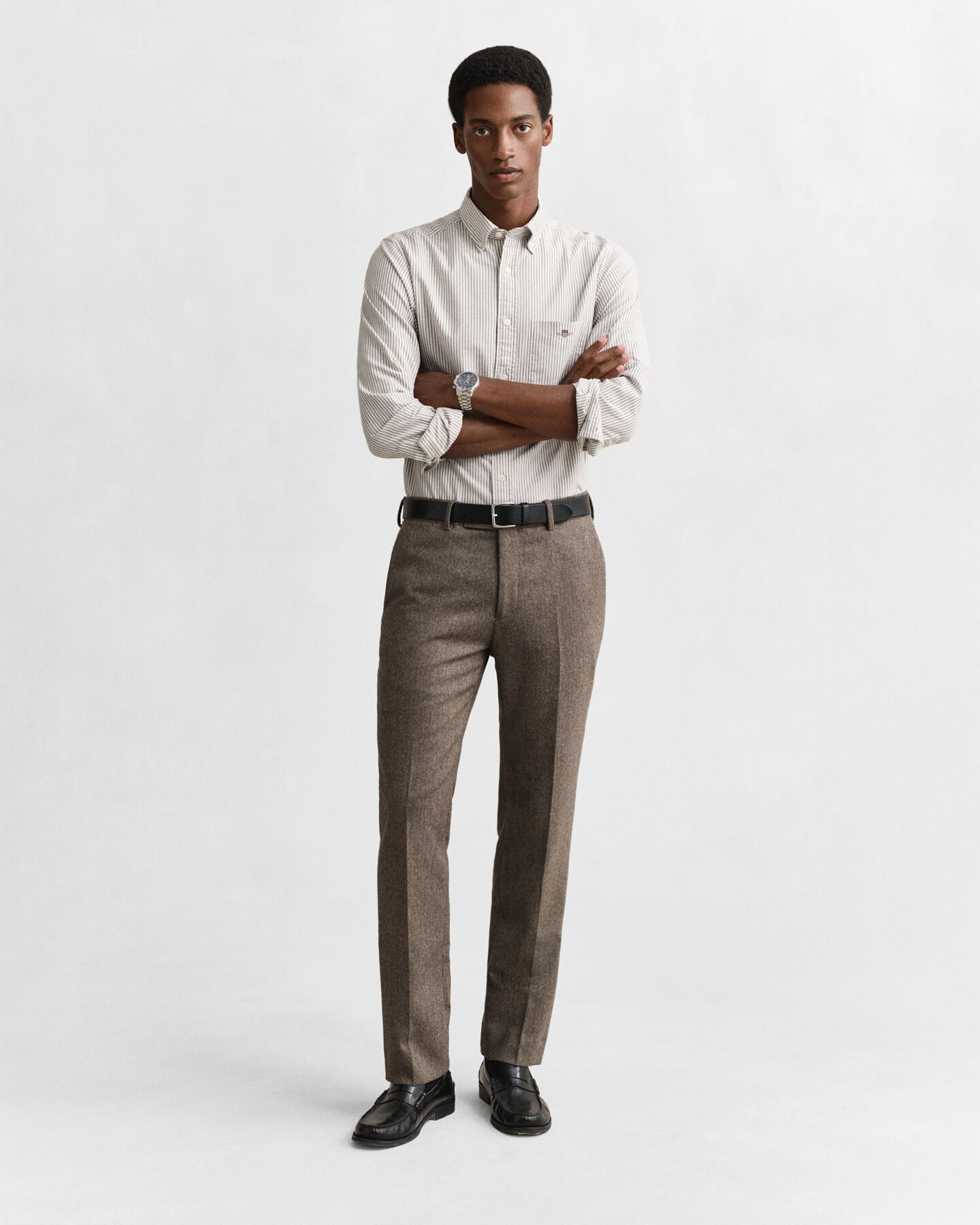 Klassisk oxfordskjorta med mellanbreda r&auml;nder