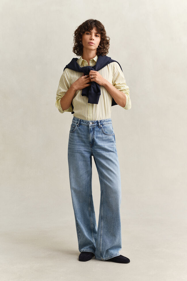 Regular fit klassisk randig poplinskjorta