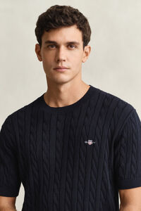 Kort&auml;rmad kabelstickad bomullstr&ouml;ja