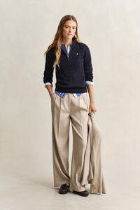 Kabelstickad tr&ouml;ja med half-zip