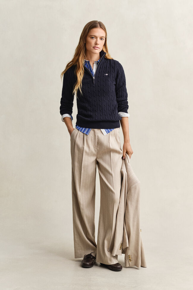 Kabelstickad tr&ouml;ja med half-zip