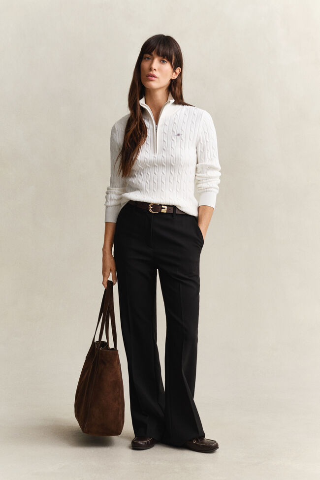 Kabelstickad tr&ouml;ja med half-zip