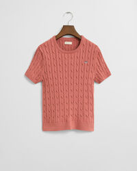 Teen Girls kabelstickad kort&auml;rmad tr&ouml;ja i bomullsstretch