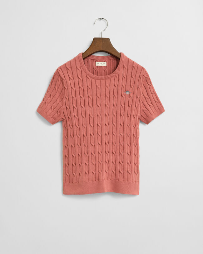 Teen Girls kabelstickad kort&auml;rmad tr&ouml;ja i bomullsstretch