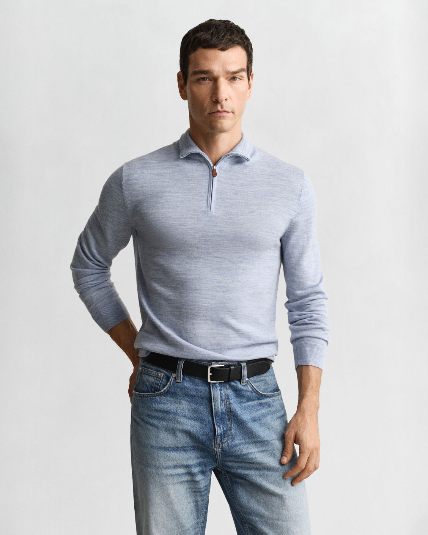 Tr&ouml;ja med half-zip i extra fin merinoull