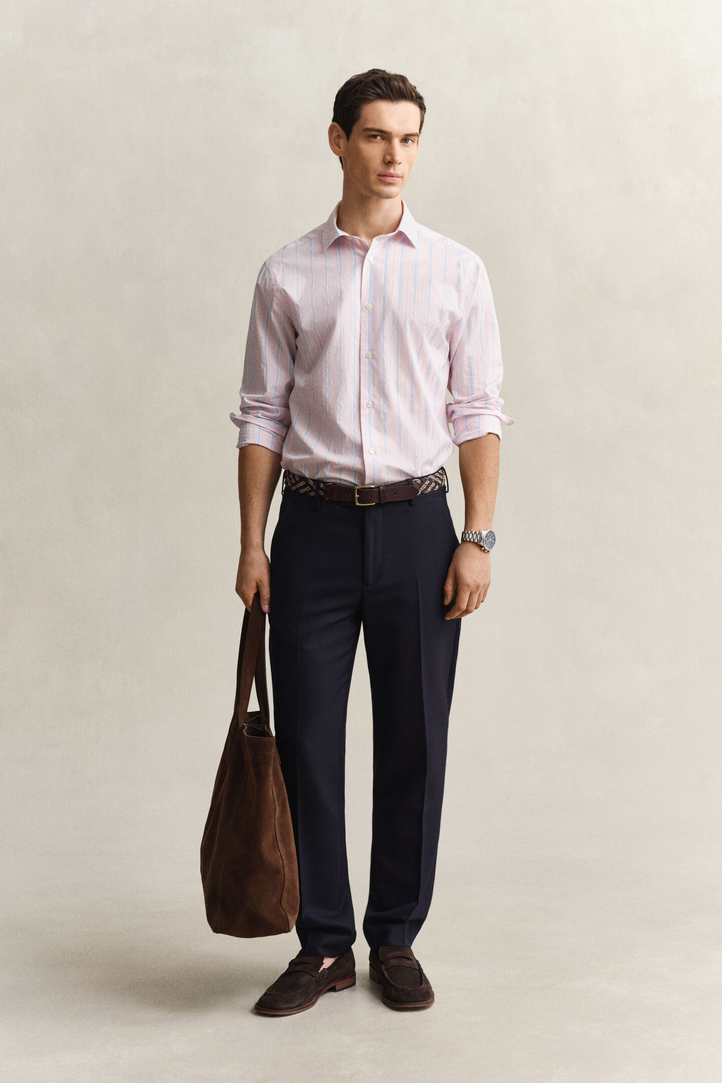 Regular fit dobbyv&auml;vd randig skjorta