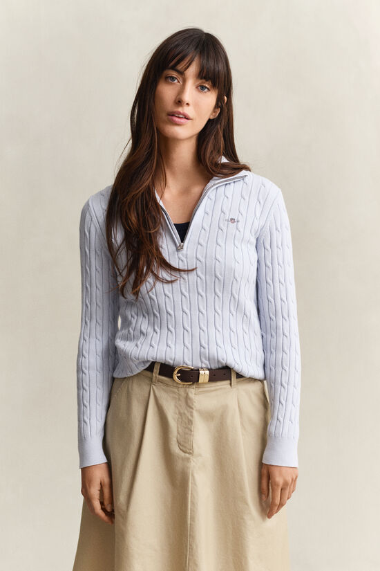 Kabelstickad tr&ouml;ja med half-zip