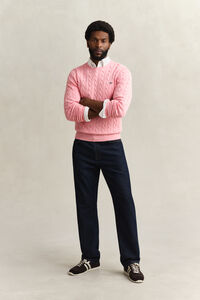 Kabelstickad bomullstr&ouml;ja med rund hals