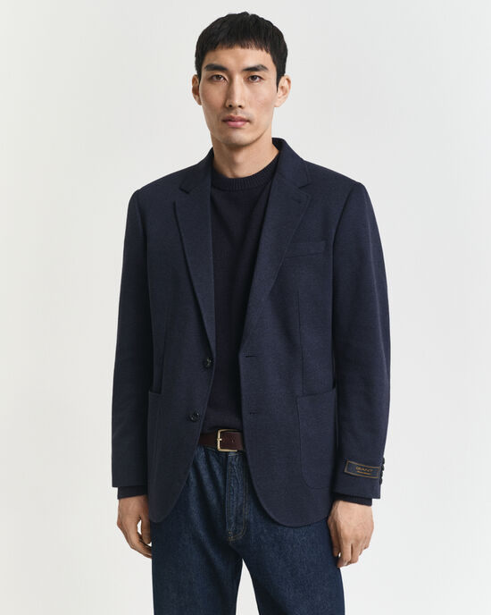 Slim fit tv&aring;f&auml;rgad kavaj i jerseypik&eacute;