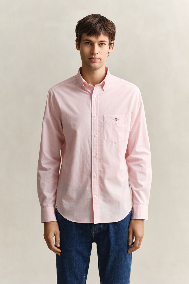 Klassisk poplinskjorta med mellanbreda r&auml;nder