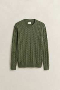 Kabelstickad bomullstr&ouml;ja med rund hals