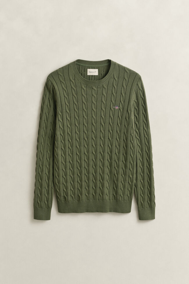 Kabelstickad bomullstr&ouml;ja med rund hals