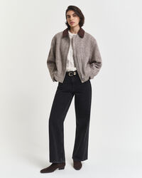 Kort&auml;rmad kabelstickad topp med puff&auml;rmar