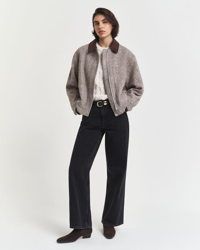 Kort&auml;rmad kabelstickad topp med puff&auml;rmar