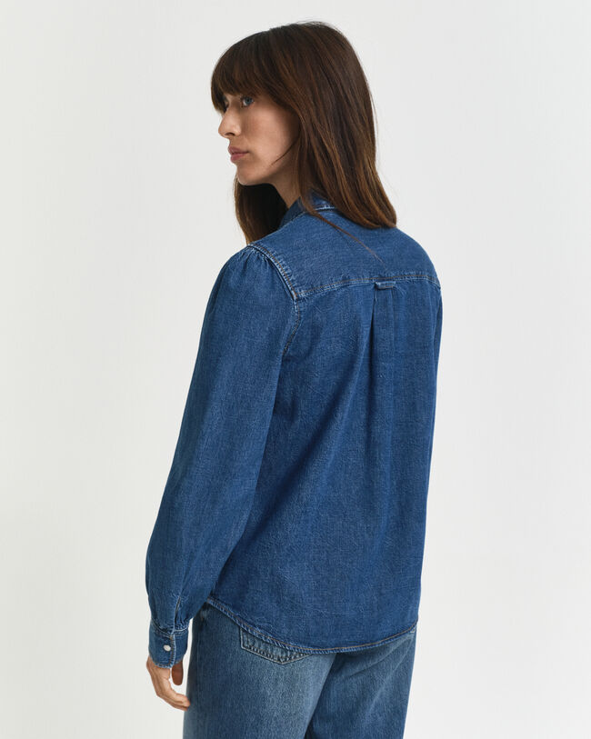 Regular fit denimskjorta med puff&auml;rm