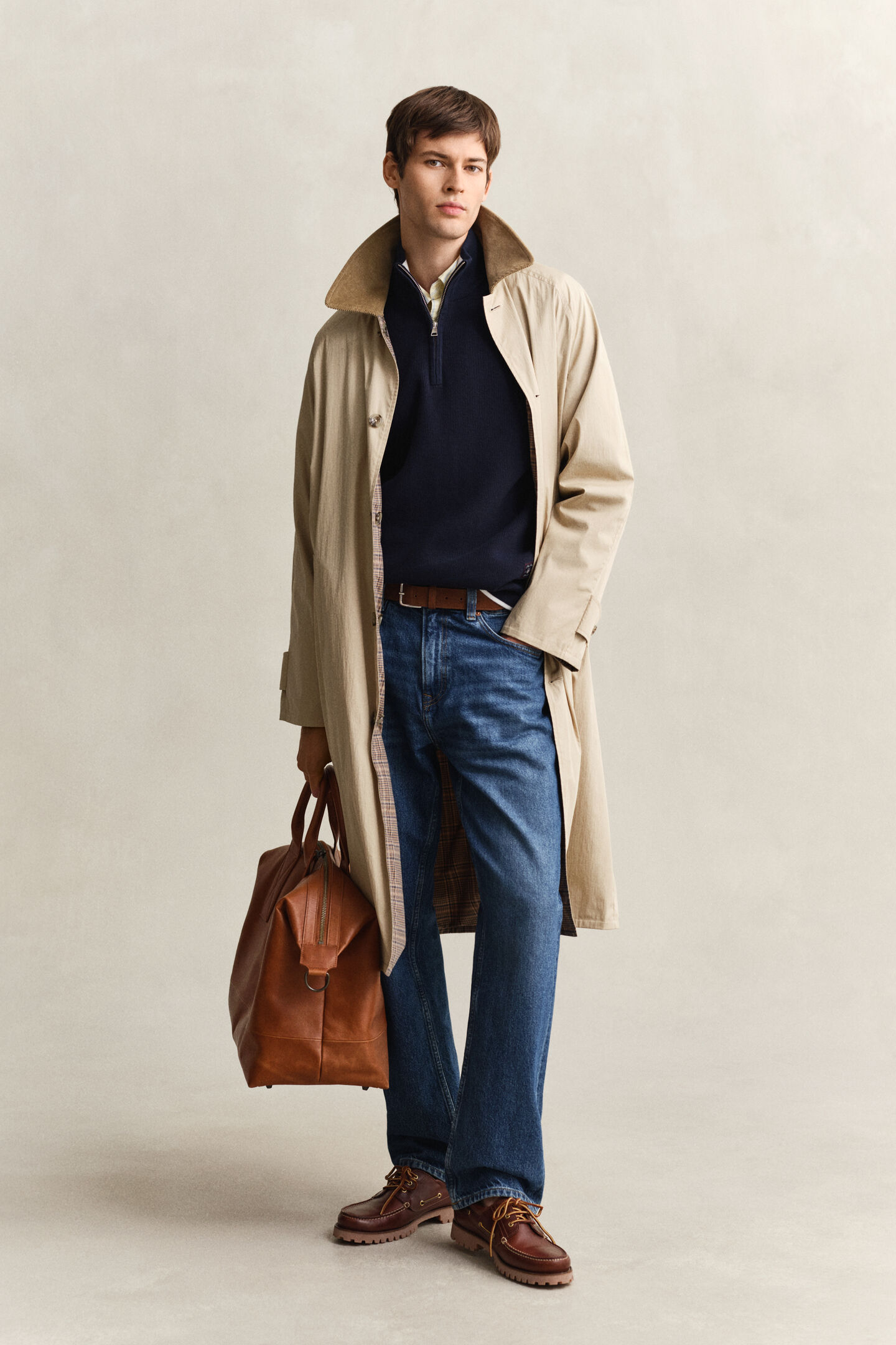 Ribbstickad bomullstr&ouml;ja med half-zip