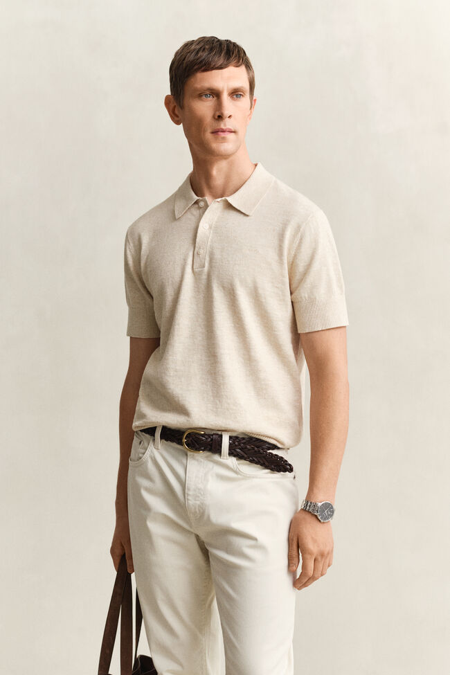 Kort&auml;rmad pik&eacute;tr&ouml;ja i grovspunnen bomullsblandning