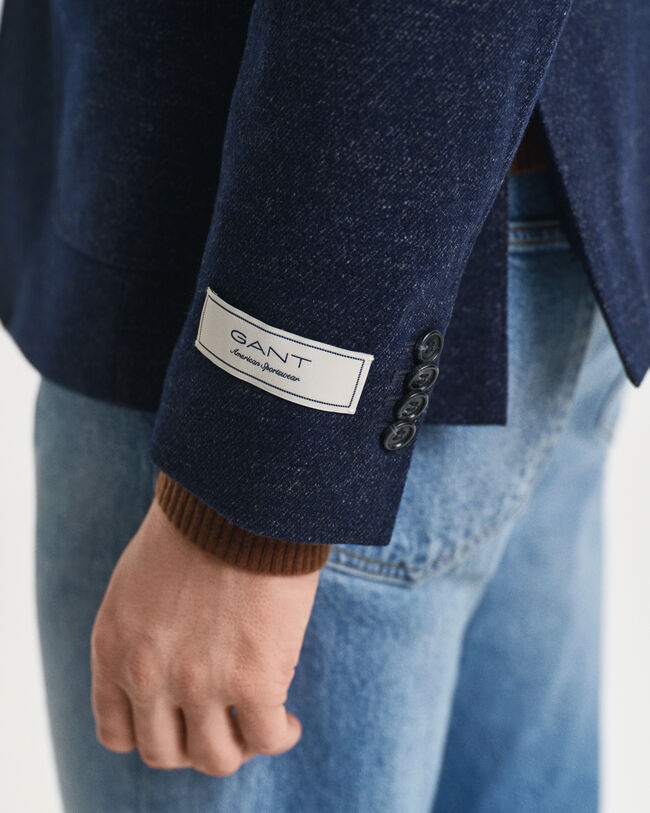 Tv&aring;f&auml;rgad jerseyblazer i ull och bomull