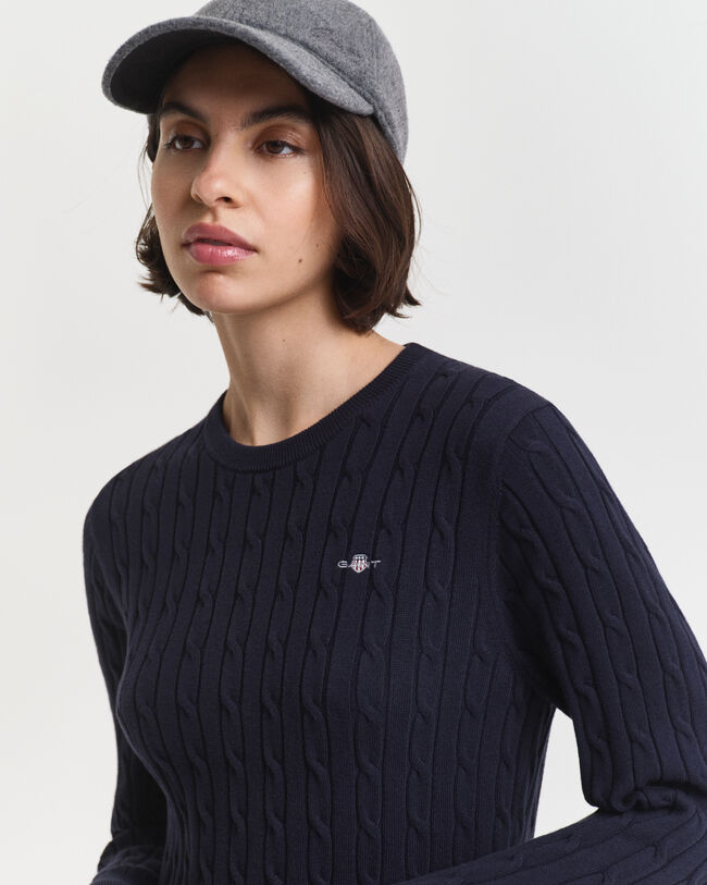 Kabelstickad kl&auml;nning med rund halsringning i bomullsstretch