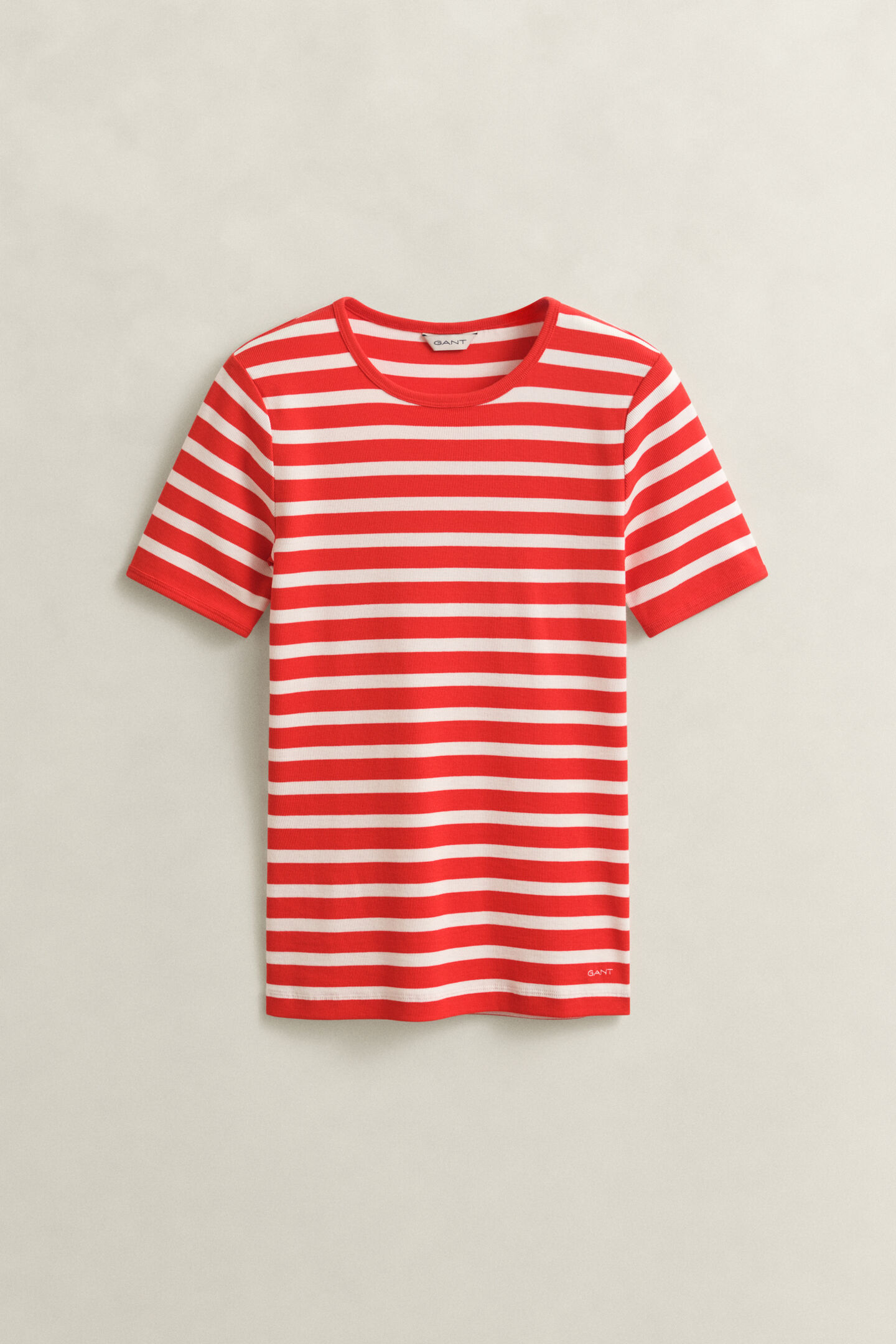 Randig ribbstickad T-shirt