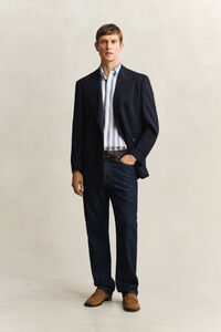 Randig kort&auml;rmad skjorta i linneblandning