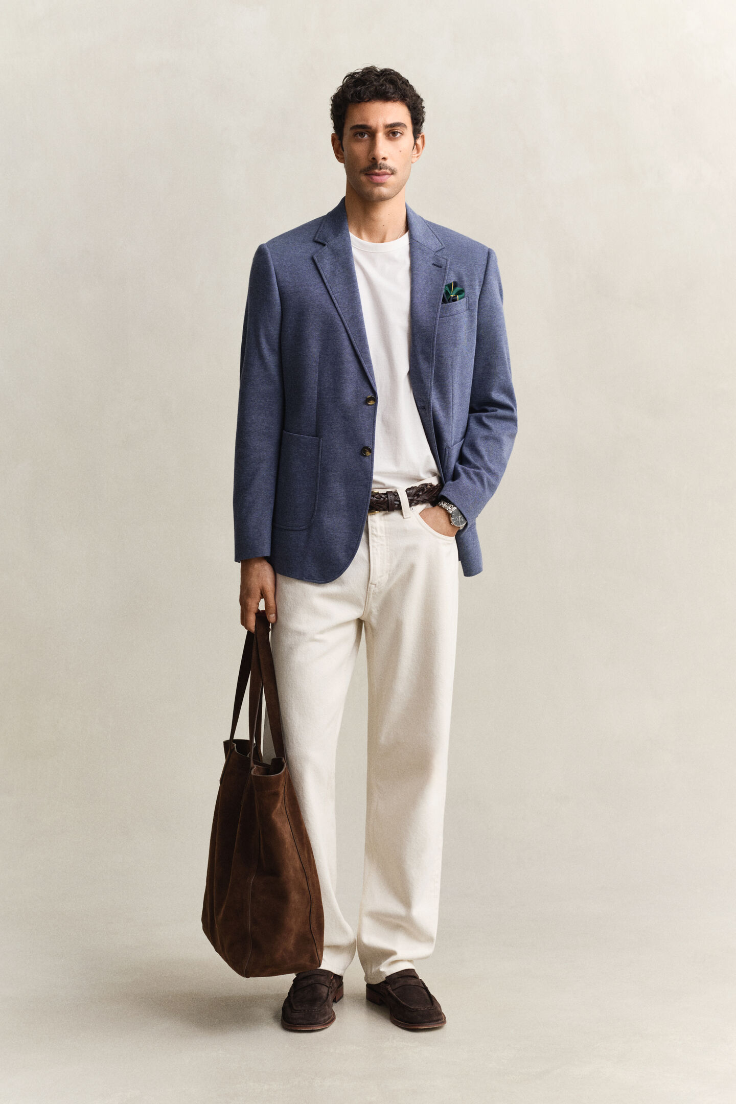 Tv&aring;f&auml;rgad kavaj i jerseypik&eacute;