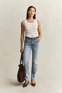 Randigt kabelstickat linne