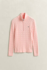 Kabelstickad tr&ouml;ja med half-zip