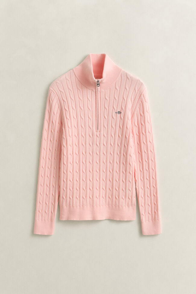 Kabelstickad tr&ouml;ja med half-zip