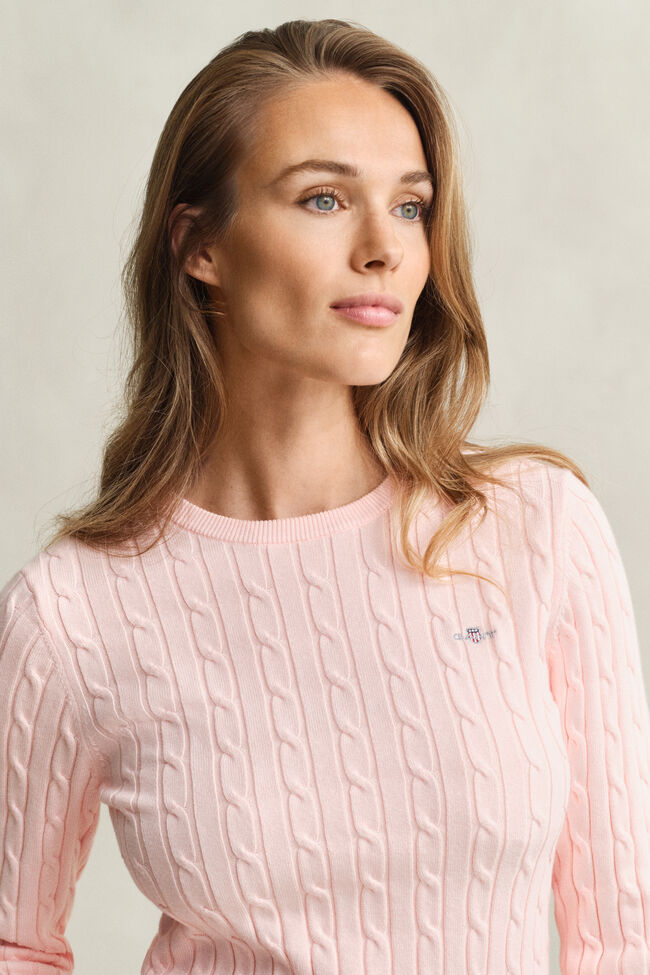 Kabelstickad tr&ouml;ja med rund hals