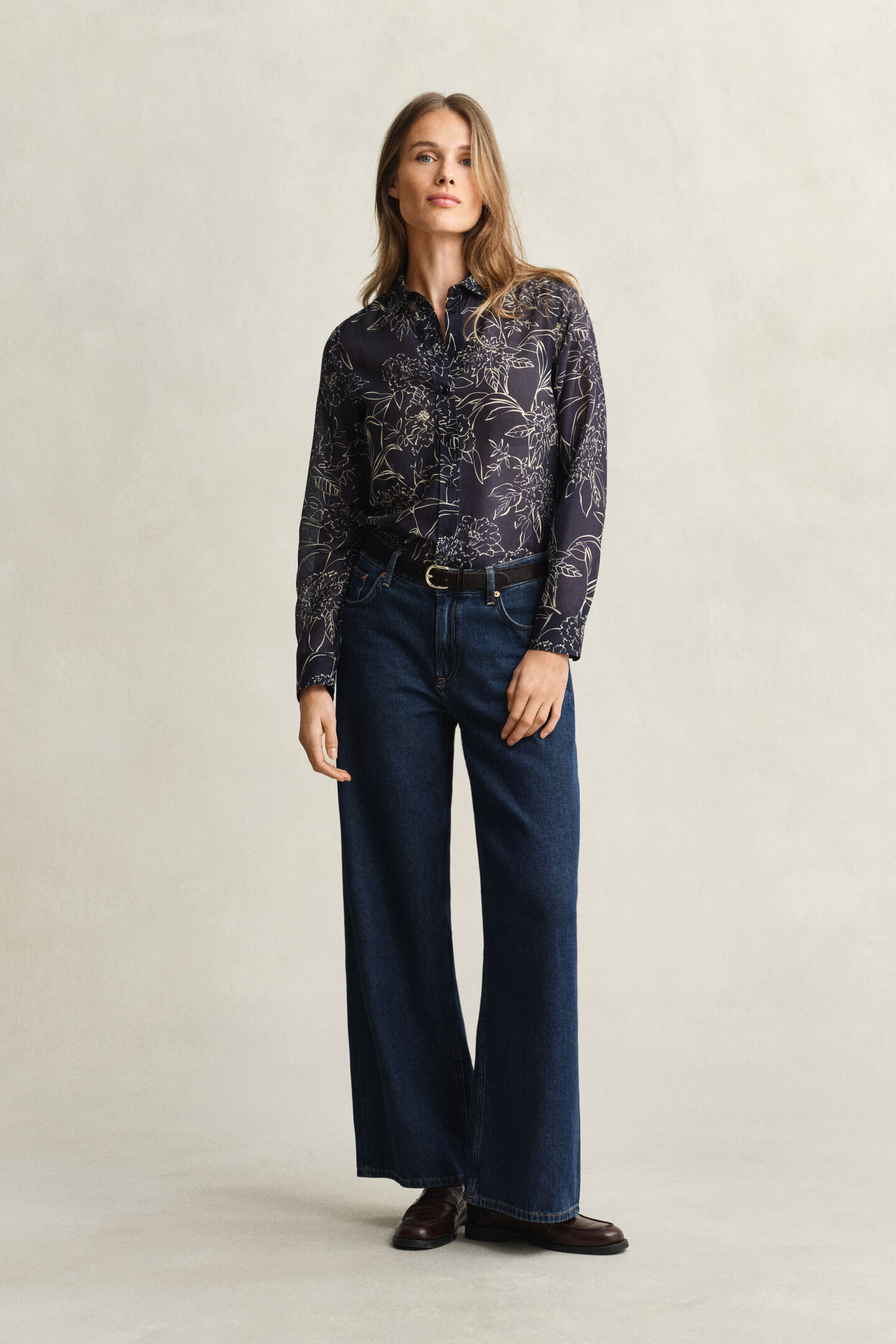 Regular fit blommig blus i bomull och silke