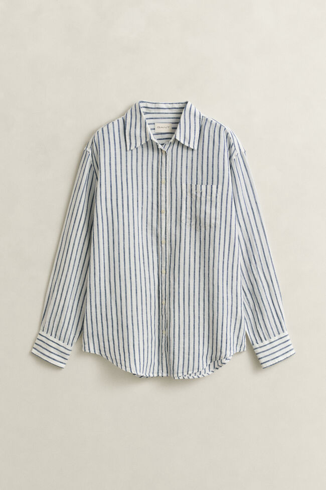 Relaxed fit randig linneskjorta