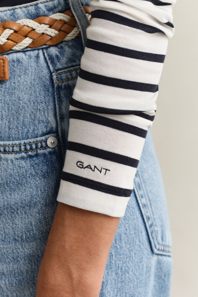 L&aring;ng&auml;rmad T-shirt med marininspirerade r&auml;nder