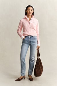 Kabelstickad tr&ouml;ja med half-zip