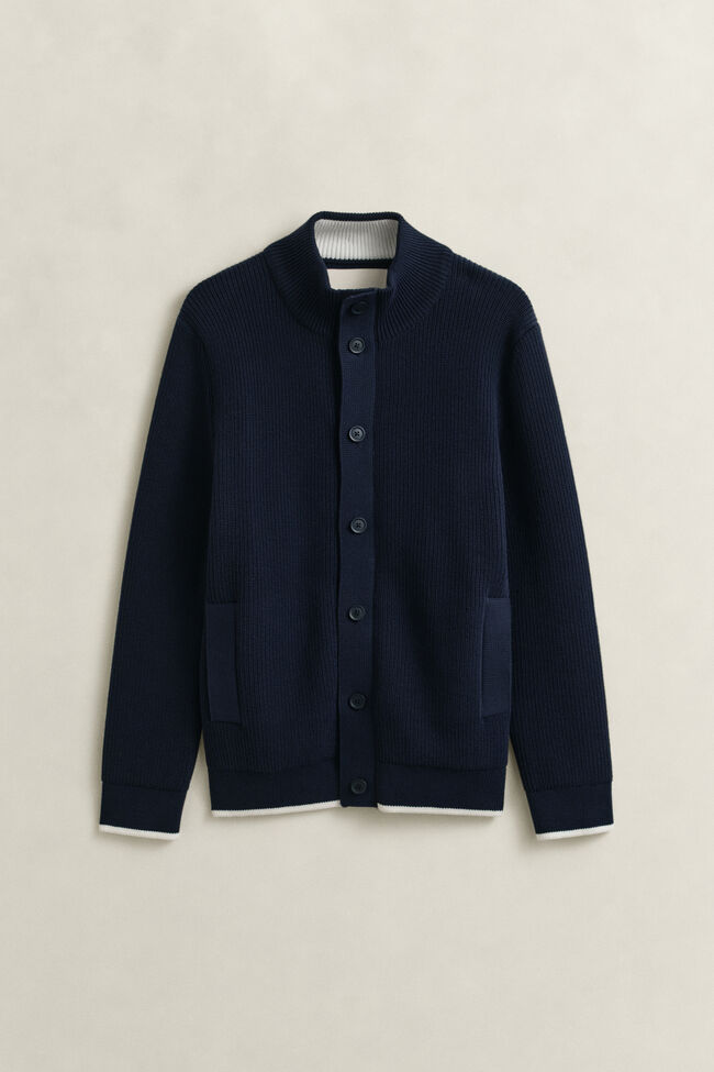 Ribbstickad kofta med knappar