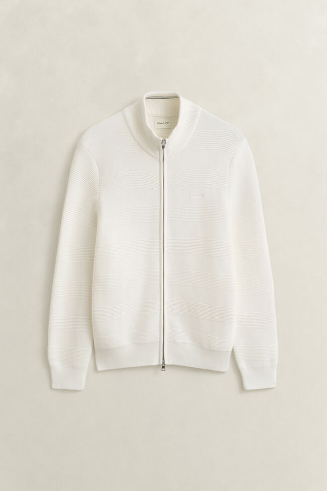 Bomullscardigan med struktur och dragkedja