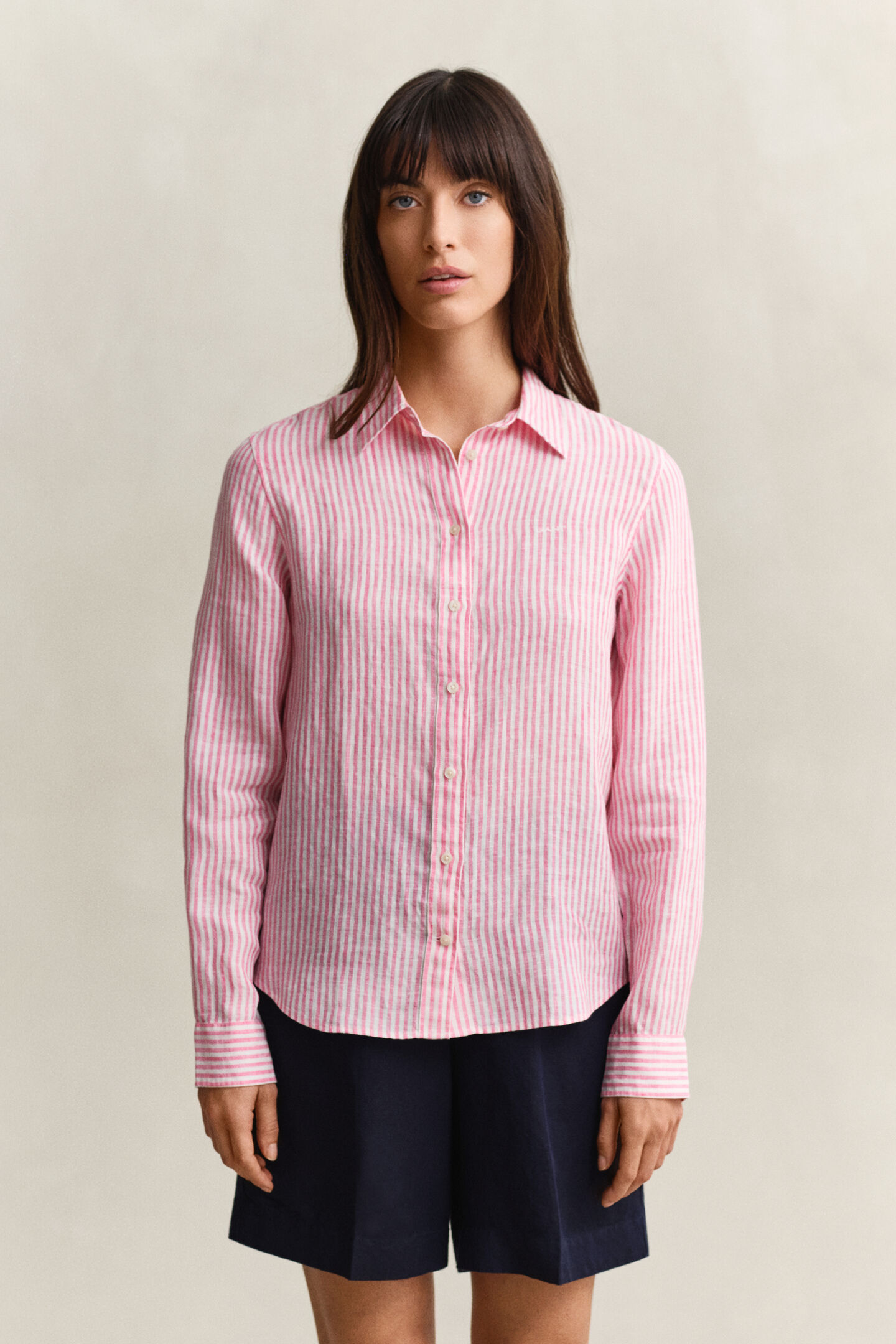 Regular fit randig linneskjorta