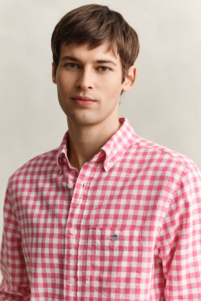 Skjorta i ginghamv&auml;vd linneblandning